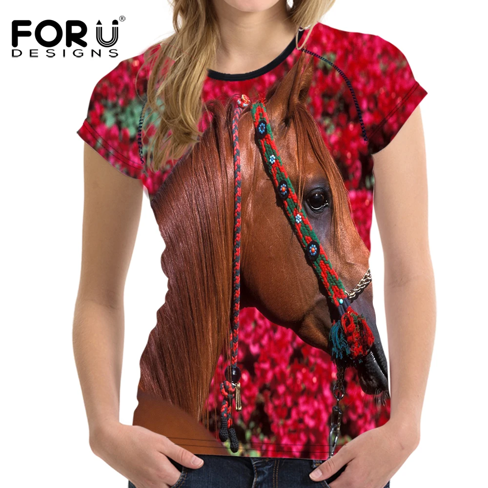 FORUDESIGNS/классическая 3D Футболка с принтом лошади для женщин летняя повседневная