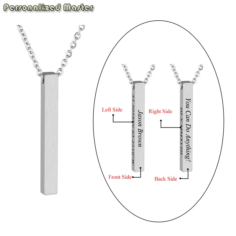 Men pc engraving Индивидуальный мастер гравировка имя нержавеющая сталь квадратный Stick вертикальный кубовидной Бар Подвески для пары подарок - Окраска металла: Men pc engraving