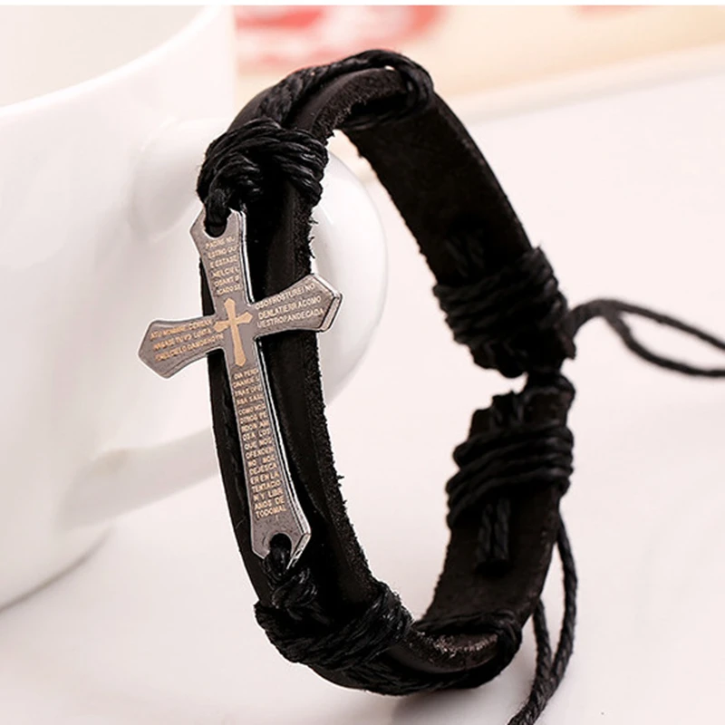 DoreenBeads модный браслет из вощеной кожи черного и коричневого цвета с