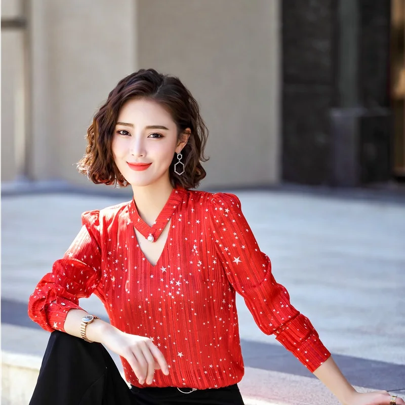 Женская шифоновая блузка красная Деловая в офисном стиле весна лето 2019|Блузки| |