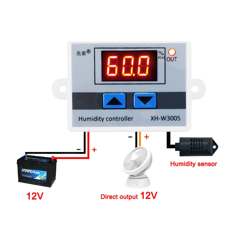 XH W3005 цифровой регулятор влажности 220V 12V гигрометр переключатель контроля 0 ~ 99% RH