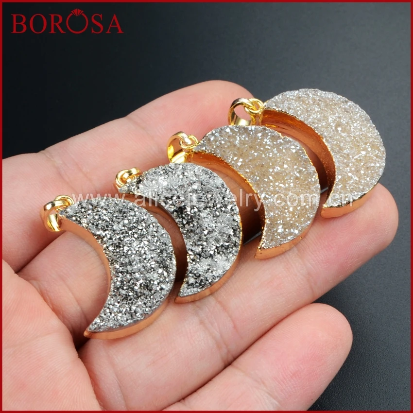 BOROSA 10 шт. Druzy Форму Полумесяца Подвеска Бусины для Ожерелья золотой Цвет