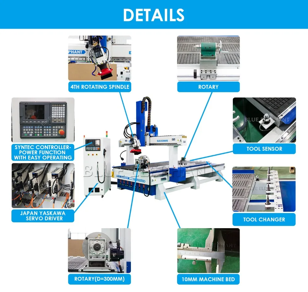 1530 ATC Cnc Роутер Дерево Машина Гравировки CNC Ротарный 4-й оси для 3D 4D Цилиндр и Скульптура на.