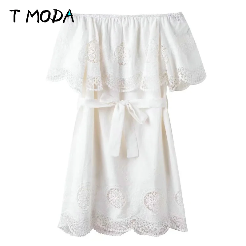 T Moda 2017 Для женщин с открытыми плечами Империя Краткая Летнее мини-платье Slash