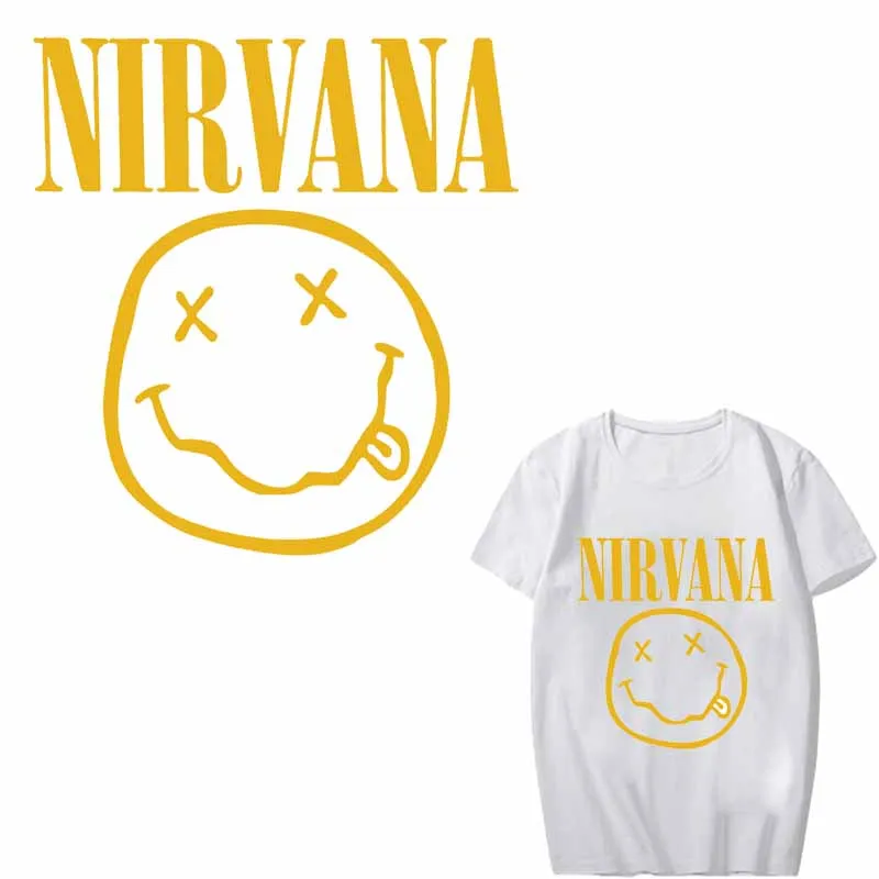 Утюжок на переводах Nirvana Пластыри для одежды DIY Футболка аппликация теплопередача виниловые наклейки с буквами полоски на одежде