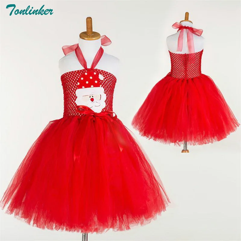 Girls Christmas Tutu Dress Kids Santa Bow Princess Costume New Year Red Mesh Costumes Halloween Birthday Party Dresses |