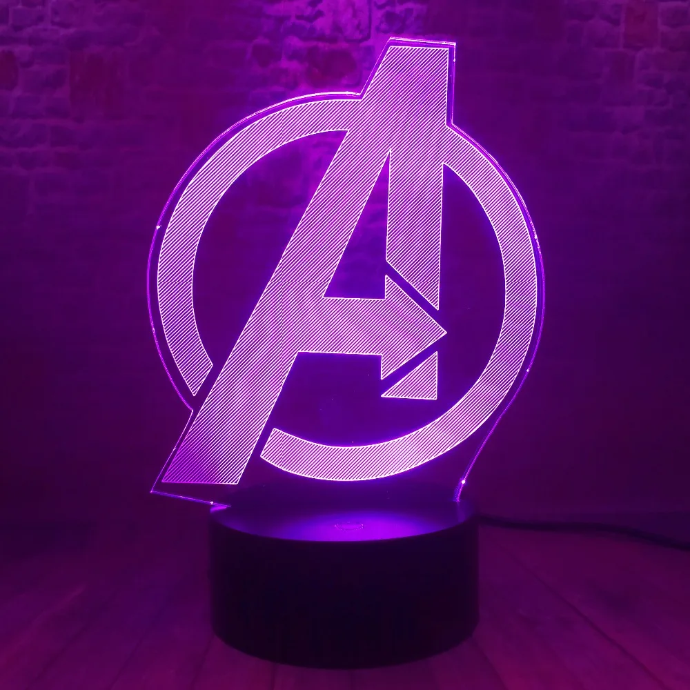 Творческий Мстители 4 знак Модель LOGO супер героя Marvel легенды 3D RGB светодиодный ночной Светильник детские игрушки Рождественский подарок стол Украшения в спальню