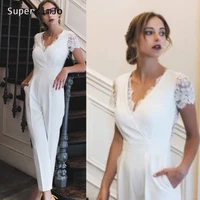 superkimjo lace applique jumpsuits for women 2020 v neck elegant ivory pants for weddings robe de mariee
