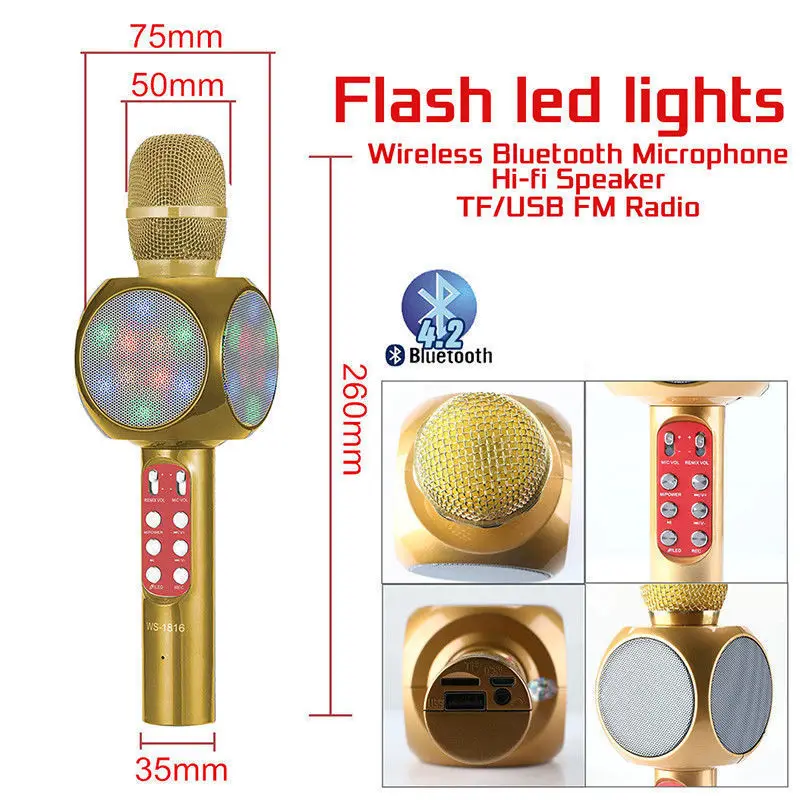 WS-1816 беспроводной Bluetooth микрофон для караоке USB Колонка дома KTV Вечерние