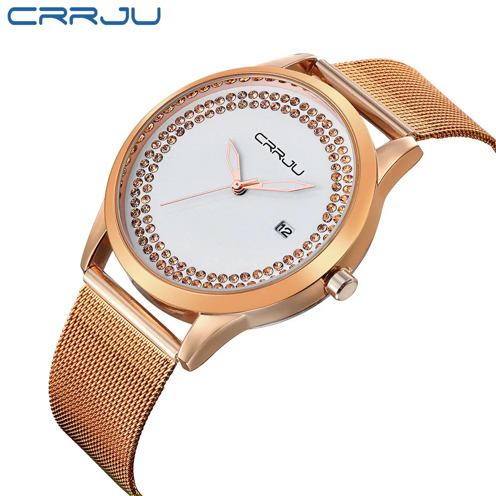 Часы CRRJU женские кварцевые брендовые Роскошные повседневные наручные с