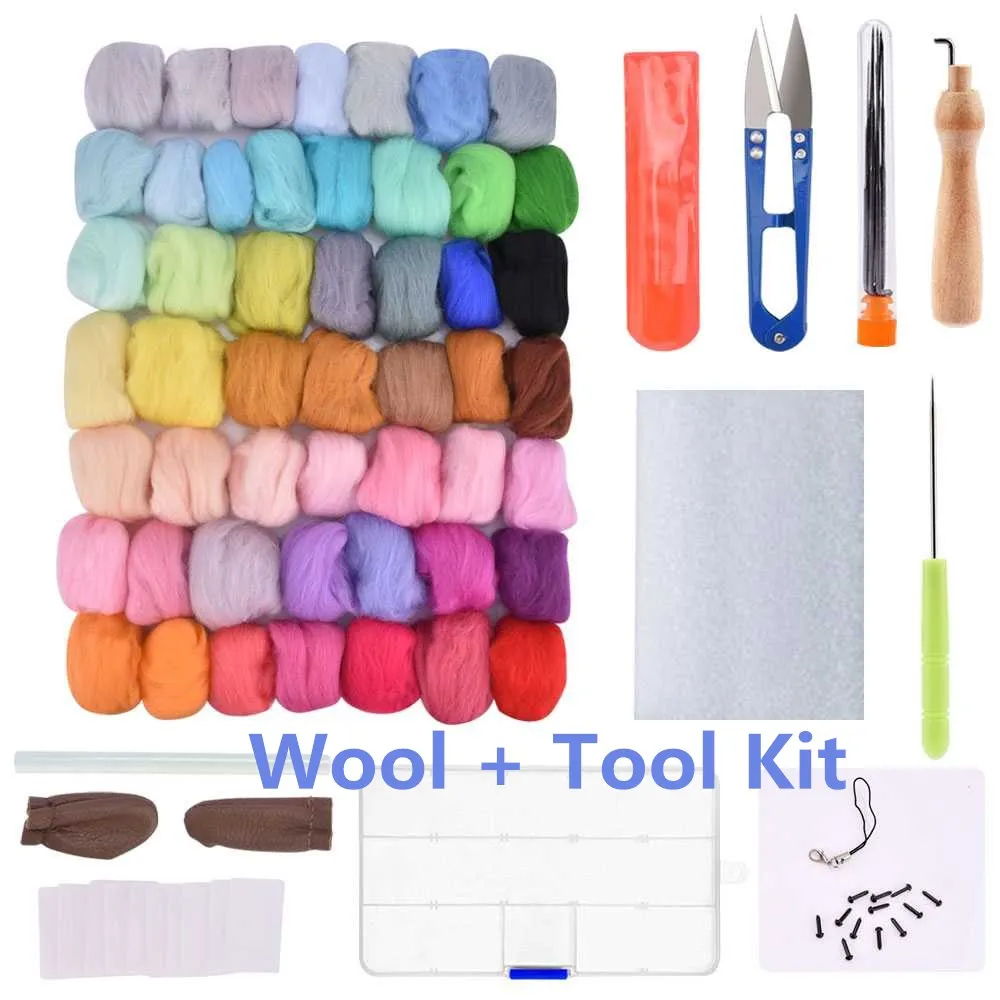 Wool and Tool Kit Фетр для рукоделия шерсть для валяния 50 шт. шерсть чувствовал волокна иглы валяния шерсти материал 70 s тыкать ровинг шерсти фетр для рукоделия аксессуары DIY Craft питания проект - Цвет: Wool and Tool Kit