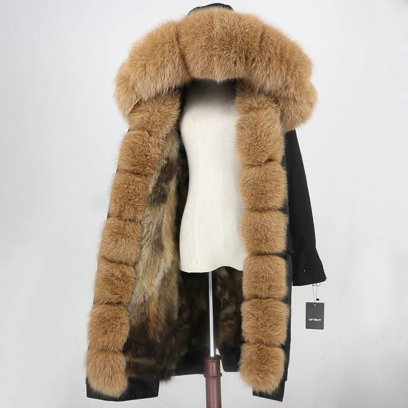 black natural camel Зимняя куртка женская брендовая водонепроницаемая ткань верхняя одежда X-long Parka шуба из натурального Лисьего меха натуральный Лисий мех воротник капюшон уличная одежда Новинка - Цвет: black natural camel