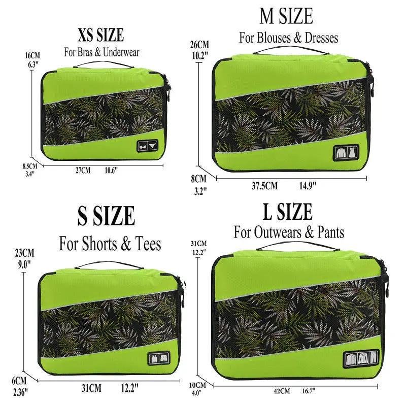 Green XS-S-M-L Foxmertor, упаковочные кубики, модная дорожная сумка для путешествий, сетчатая упаковка, органайзер, дышащий нейлон, для мужчин и женщин, для путешествий, чемодан, органайзер, набор - Цвет: Green XS-S-M-L
