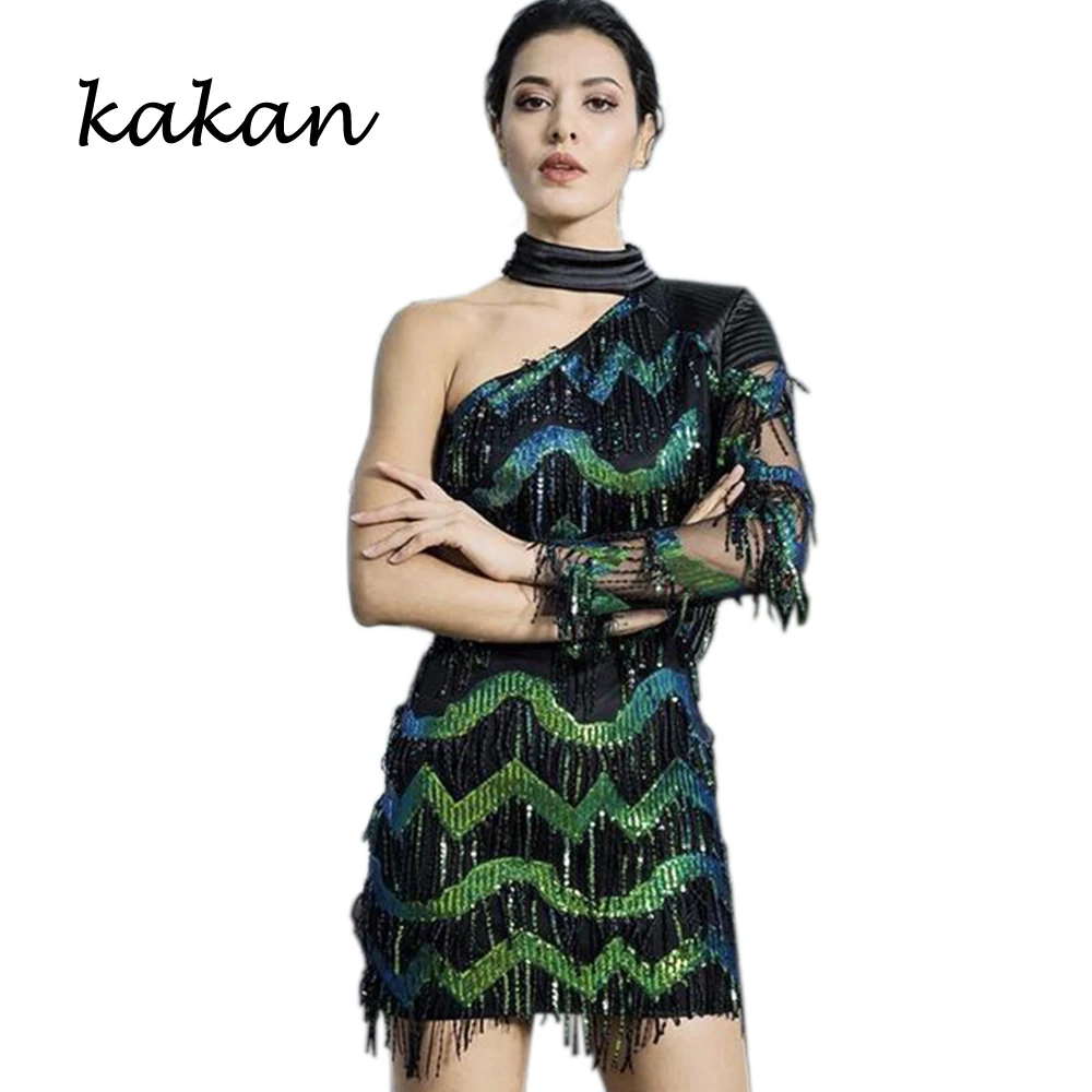 

Женское платье с блестками Kakan, платье для ночного клуба яркого цвета, весна 2019