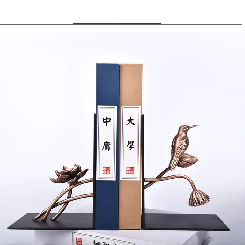 1 pair Chinese Style Flower Bird patern Iron Bookend Shelf Bookend Holder Office School Supplies Stationery Gift Home decoration