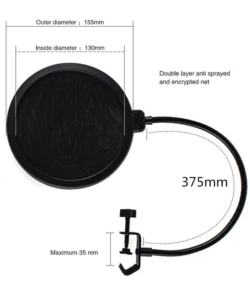 6 inch Студийный микрофон Mic круглый Форма ветра поп-фильтр Маска щит с зажимом(черный фильтр