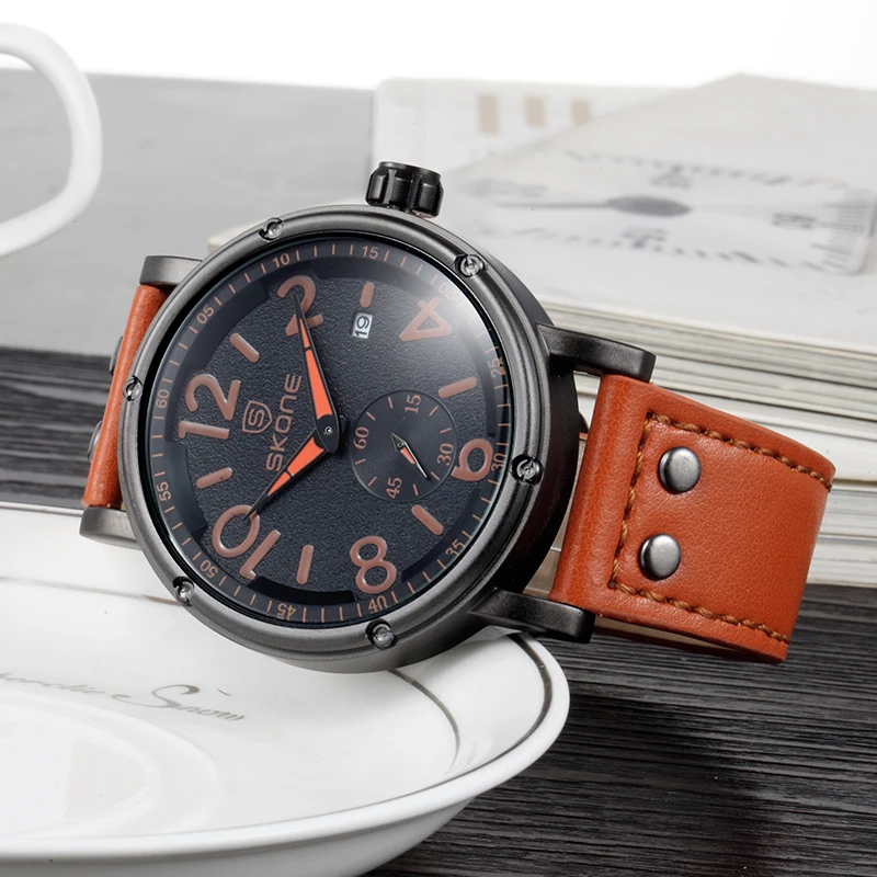 Часы наручные SKONE Мужские кварцевые в стиле милитари Брендовые с большим