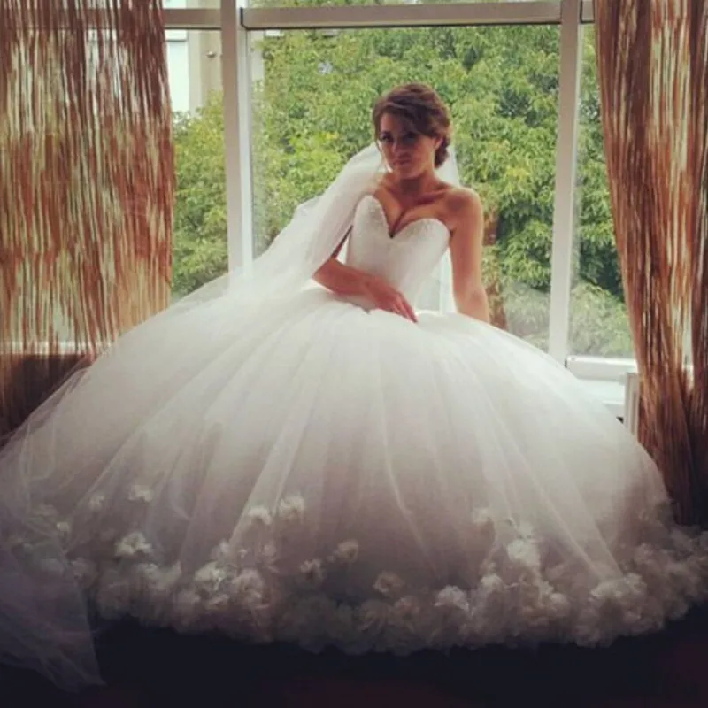 

Robe de mariage Ball Gown Wedding Dress 3D Hand Made Flower Sweetheart Neck Sleeveless Backless Floor Length bridal Dresses