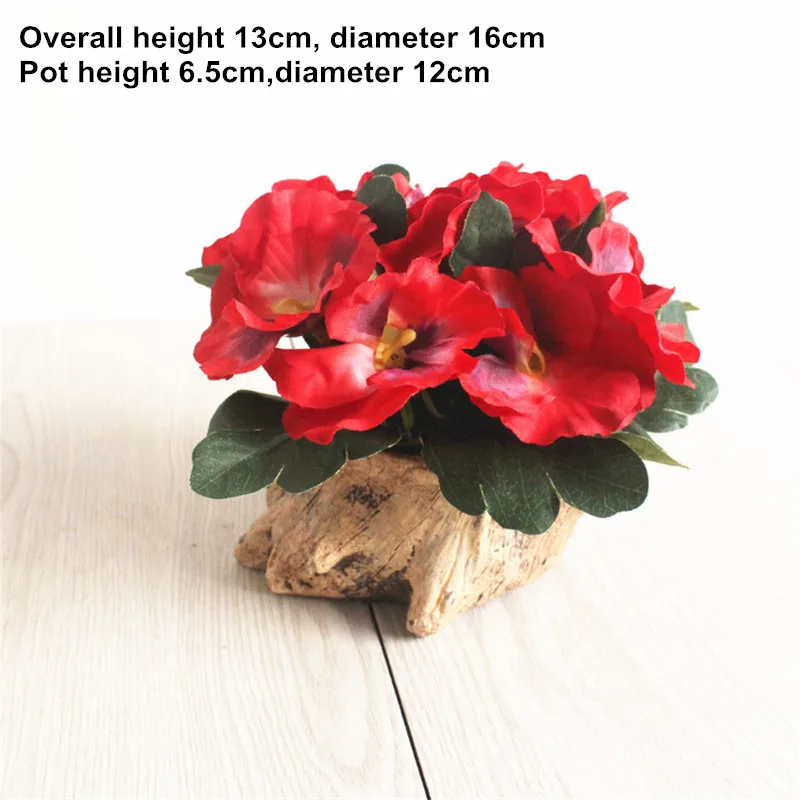 Pansy Red Искусственная хризантема анютины глазки гортензия искусственный цветок из шелка бонсай с винтажным горшочком свадебная вечеринка домашний сад украшения - Цвет: Pansy Red
