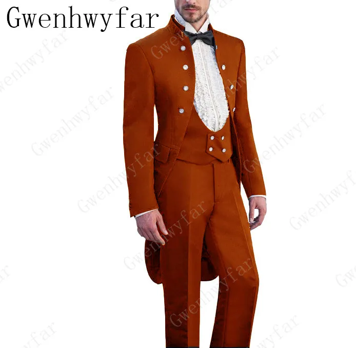 Мужской оранжевый фрак Gwenhwyfar с вертикальным воротником костюм шафера для