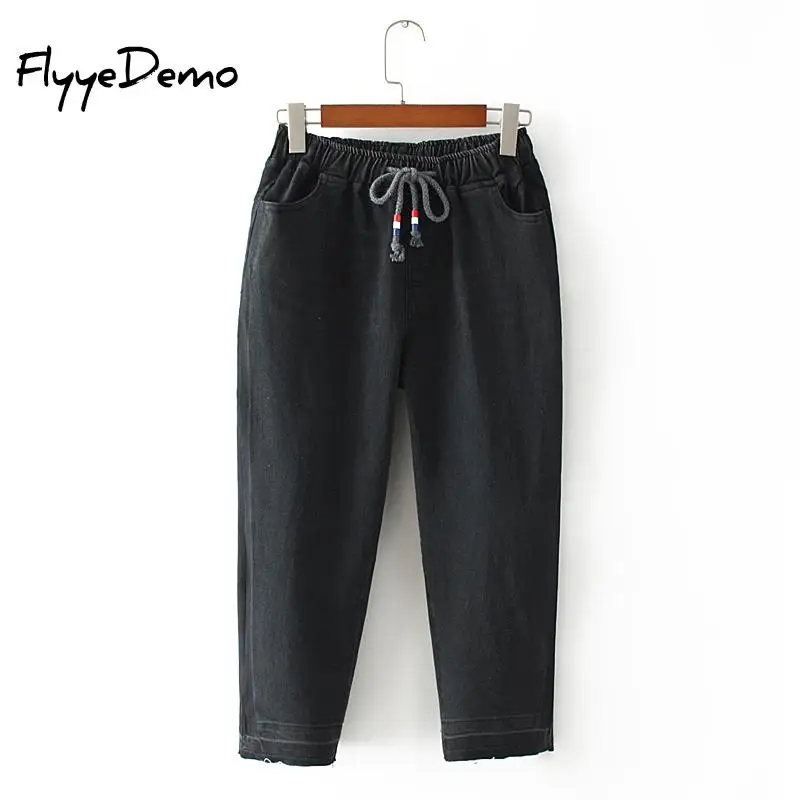 Новинка 2019 эластичные укороченные джинсы для женщин в стиле бойфренд с высокой