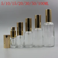 51015203050100ml transparent glass bottle with gold lotion pump empty cosmetic container lotionessence sub bottling