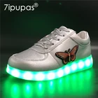 Кроссовки для мальчиков и девочек 7ipupas, светящиеся серебристые кроссовки с вышивкой в виде бабочки, модель 30-44, 2018