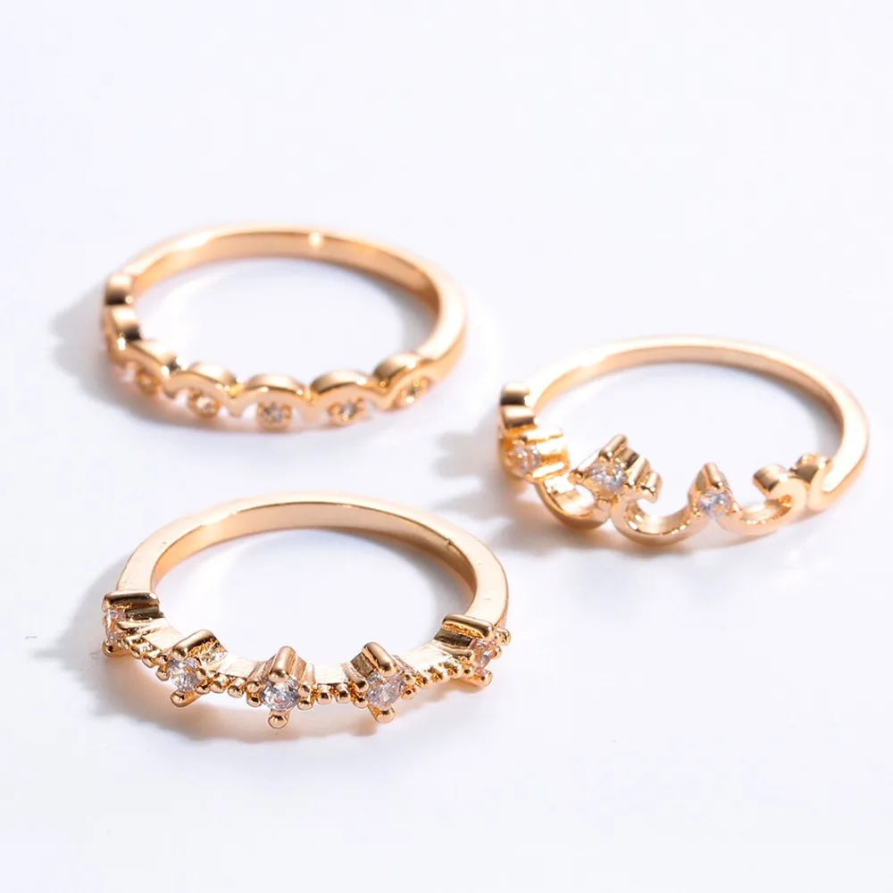 3 PCS/set Gold Fill Knuckle Crystal Finger Ring Set Crown Rings Boho Bohemia Above for women Fashion Jewelry | Украшения и