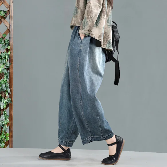 Джинсы женские весенне-осенние большого размера Свободные повседневные брюки из