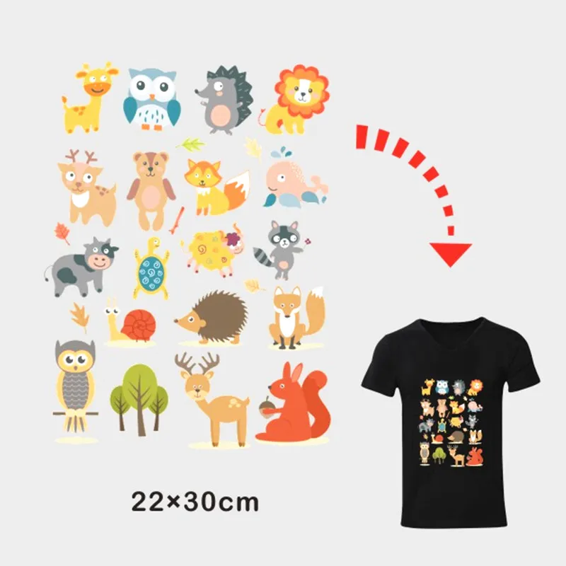 Сова улитка лиса ежик енот животные наклейки для детской одежды копировальная