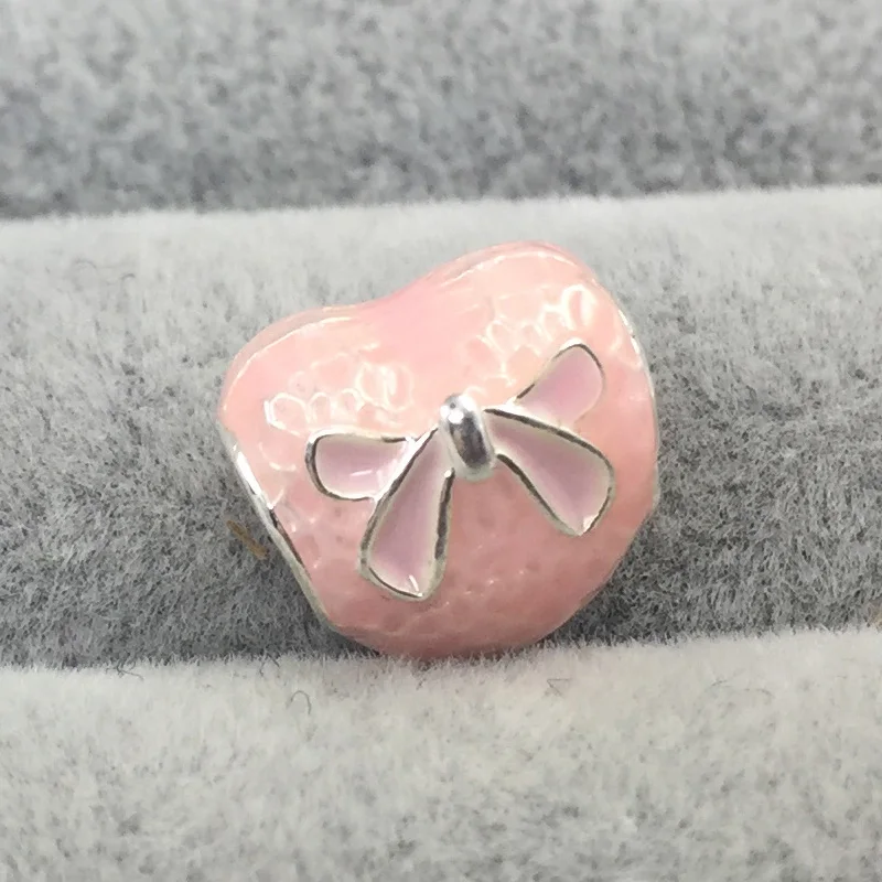 Розовый бант и кружевное сердце розовые эмалированные подвески европейские