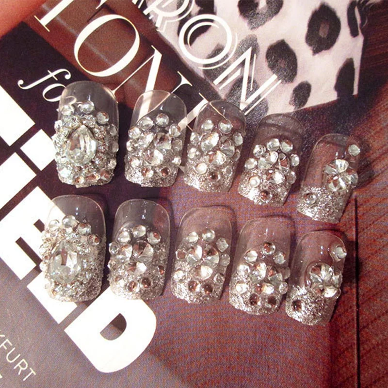 24 шт./компл. Довольно Серебряный Rhinestone невесты ногтей Книги по искусству Советы