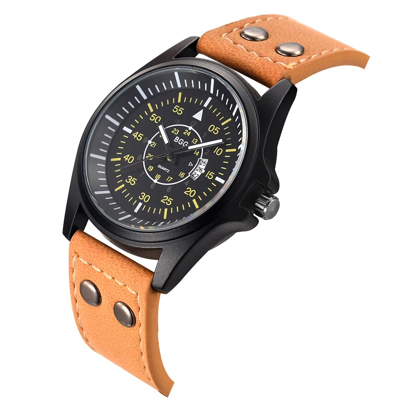 Новинка 2018 военные кварцевые часы мужские спортивные с кожаным ремешком