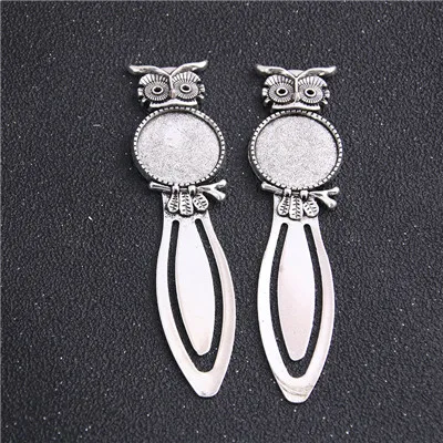 Antique Silver 2pcs Three Color 20mm Cameo Steel Animal Owl Bookmarks Round Cabochon Settings Jewelry Blank Charm - Color: Antique Silver