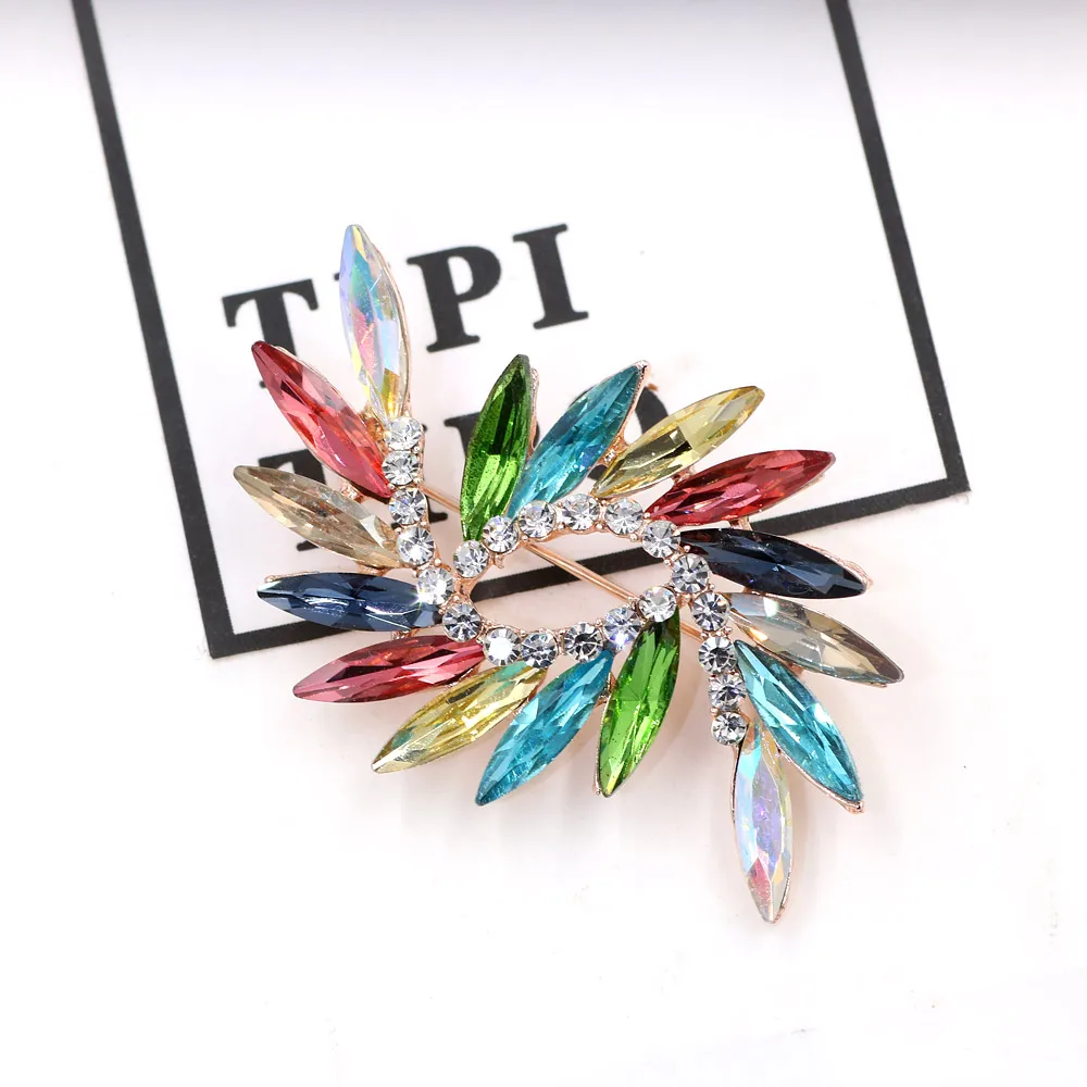 PULATU Creative Geometric Pattern Women's Brooches Alloy Mosaic Colorful Crystal Large Brooch Pins for Clothing High Quality | Украшения