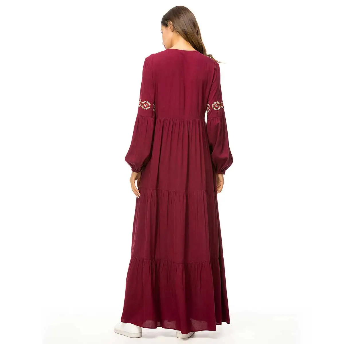 

Retro Ethnic Embroidery Maxi Dress Oversized Women Muslim Abaya Arabic Dubai Islamic ramadan Pleated Robe Plus Size VKDR1447
