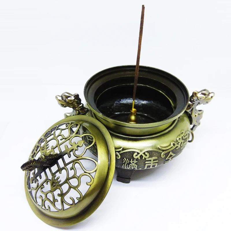F Классический Медный сплав античный ладан курильщик двойной дракон Лев крышка