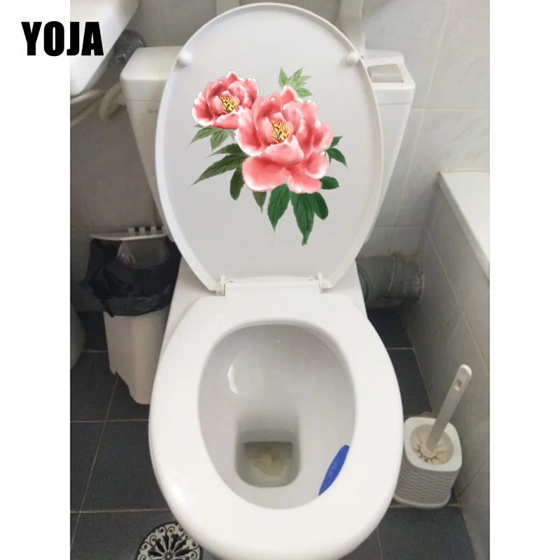 YOJA 19,3*21,5 см Subshrubby, цветок пиона, туалетный декор, стикер для унитаза, домашний декор, наклейки для стен, фотообои