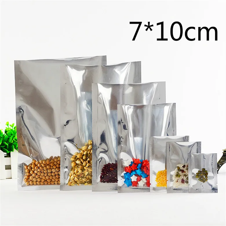 

7*10cm 200Pcs/Lot Open Top Silver Aluminium Foil Clear Packaging Bag Vacuum Pouches Heat Seal Bag Food Storage Package Pack Bags