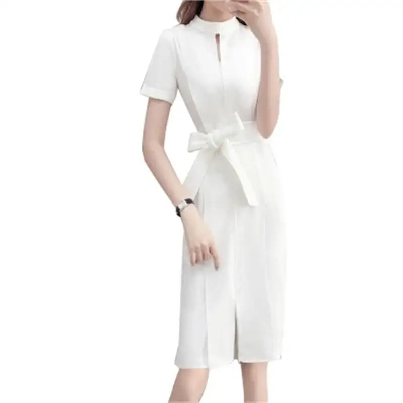 White Dress women's Short-sleeved dress female summer New fashion high-end ladies temperament bow dress women