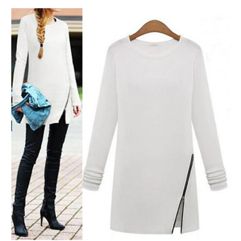 Spring Autumn Casual Thin Sweater Women Sweaters Long Sleeve O Neck Pullovers Female Side Split Sexy Zipper | Женская одежда