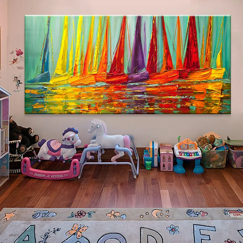 Картина маслом парусина парусная лодка ручная роспись современные абстрактные