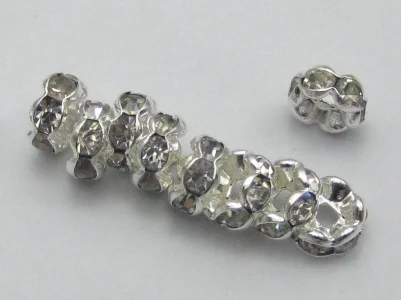 

20 Silver Colour Colour Flower Clear Rhinestone Rondelle Spacers Beads 6mm