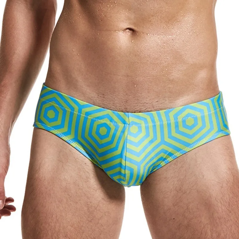 Плавательные мужские трусы с низкой талией принтом синий красный зеленый черный
