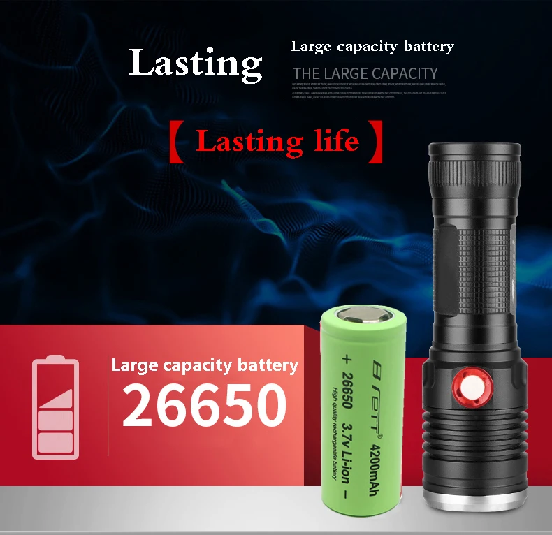 Светодиодный фонарик Cree XM-L2, супер xml t6, USB Перезаряжаемый, 18650 или 26650, наружное освещение, тактический светодиодный фонарь