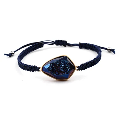 Colorful Blue BOJIU Natural Ag. Кварцевый Druzy плетеный браслет с нитью, Женский трендовый белый розовый серый зеленый синий каменный браслет BC245 - Окраска металла: Colorful Blue