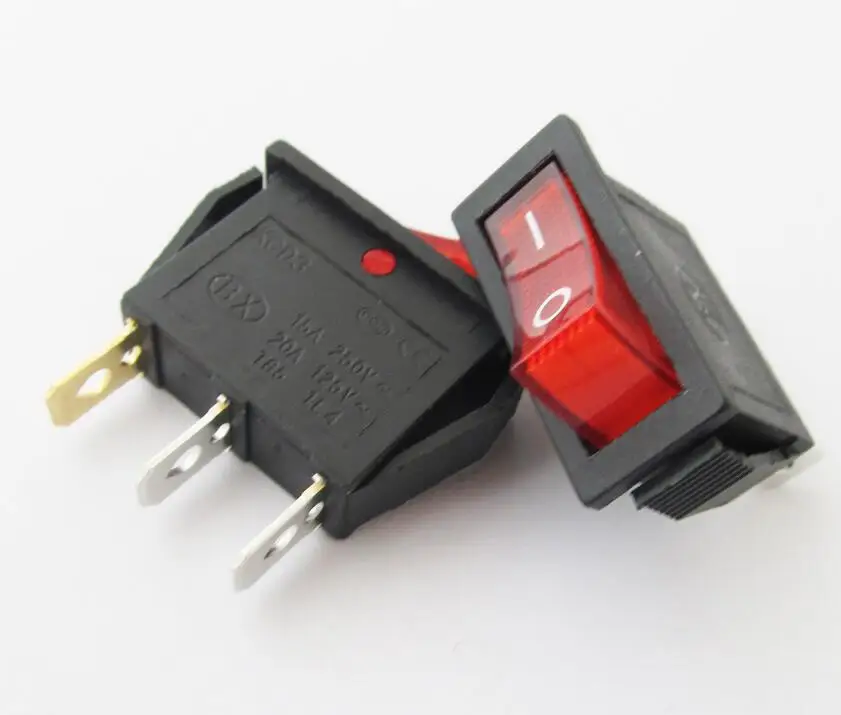 5 шт./лот KCD3 16a 250 в/20a 125 в 3 контактный вкл./выкл. Красный кнопочный переключатель