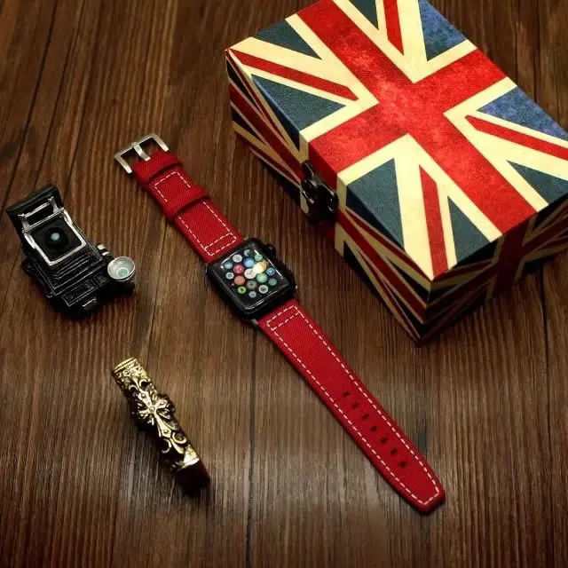 Ремешок для Apple Watch Series 4 аксессуары из холщовой и кожаной кожи 1 2 3 38 мм 42 мм|Ремешки