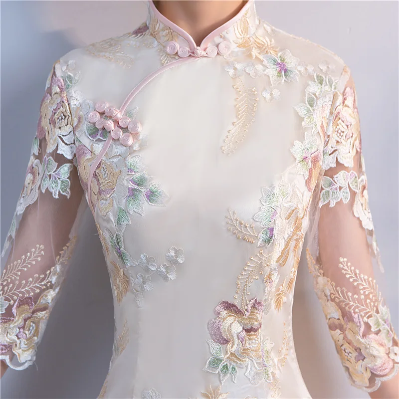Wedding Party Cheongsam Oriental Evening Dress Chinese Traditional Women Elegant Qipao Sexy Long Robe Retro Vestido S M L XL XXL |