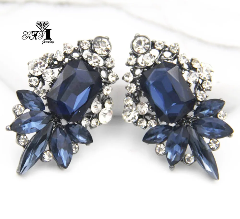 YaYi Jewelry Blue Glass Rhinestone Dangle Crystal Earring Women's Fashion Ancient Silver Color Gem Long Earrings Gift 1259 | Украшения